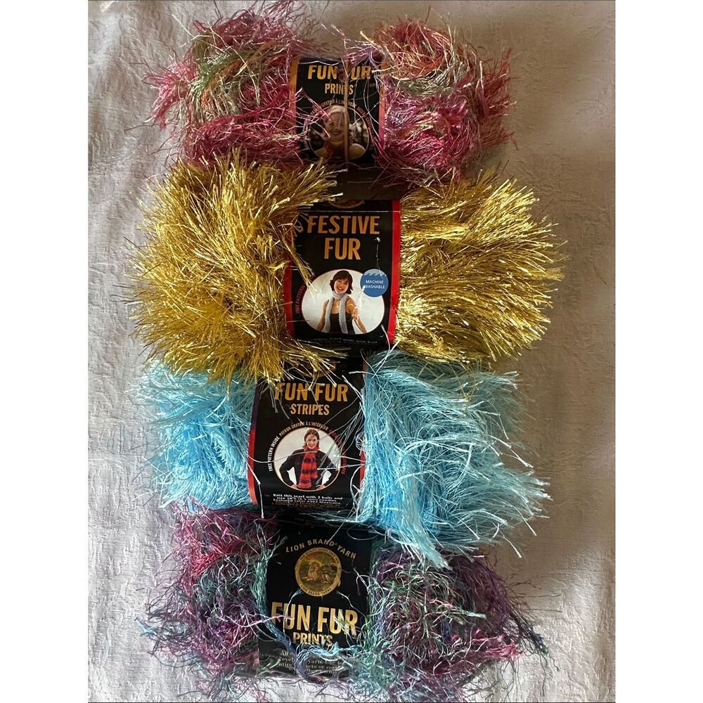 Yarn Bundle Fun Fur Festive Faux Fur Party Trim Gold, Blue, Pink, Purple